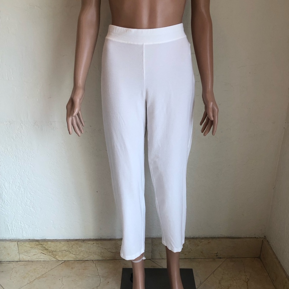 Eileen Fisher Women’s Size PL Petite White Cropped Capri Elastic Pants Stretchy